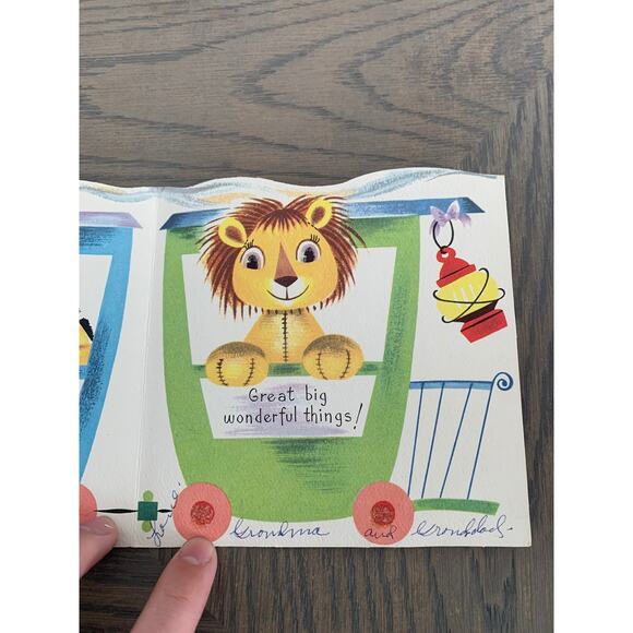 Happy Birthday 2 Year Old, Cute Animals on a Train, Vintage Used Greeting Card, - Picture 3 of 4